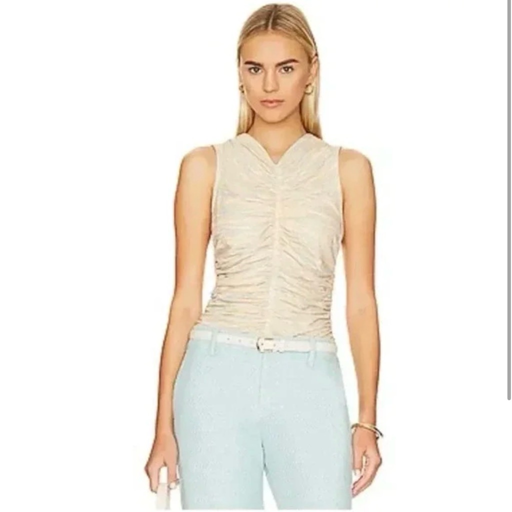 Ulla Johnson Blouse Allie Sleeveless Shirred Crepe Tank Top In Opal Nwt